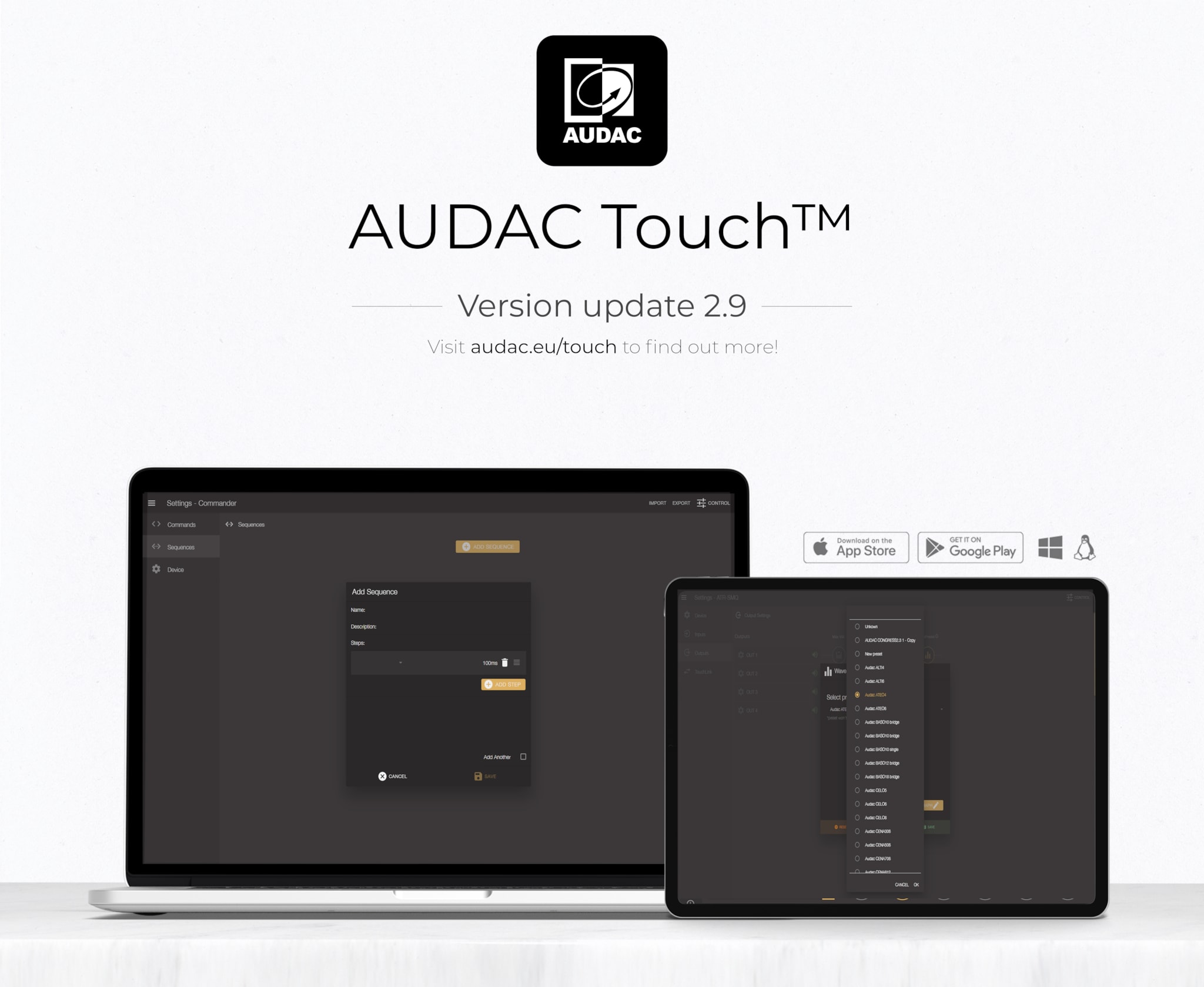 AUDAC Touch™ – Versie 2.9. update